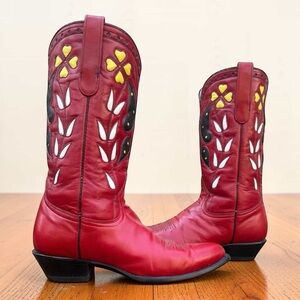 1990s Corral Floral Inlay — Women’s 10 M Vintage Cowboy Cowgirl Butterfly Boots